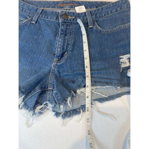 Eddie Bauer Womens Cut Off Jeans Shorts Curvy Fit Distressed HOL09 Blue Size 8S - Picture 5 of 9